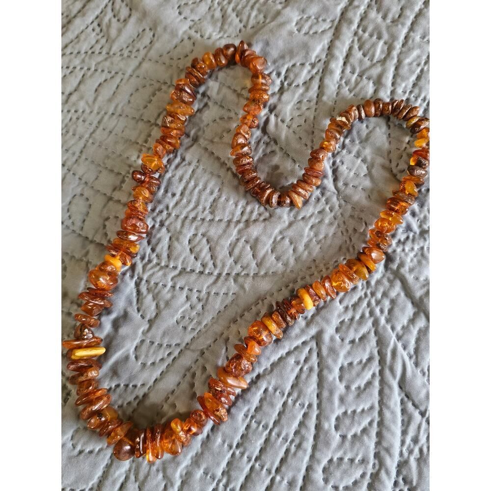 Vtg Natural Baltic Amber Necklace 54g Raw Polished Honey Cognac Chips Genuine - Picture 1 of 7